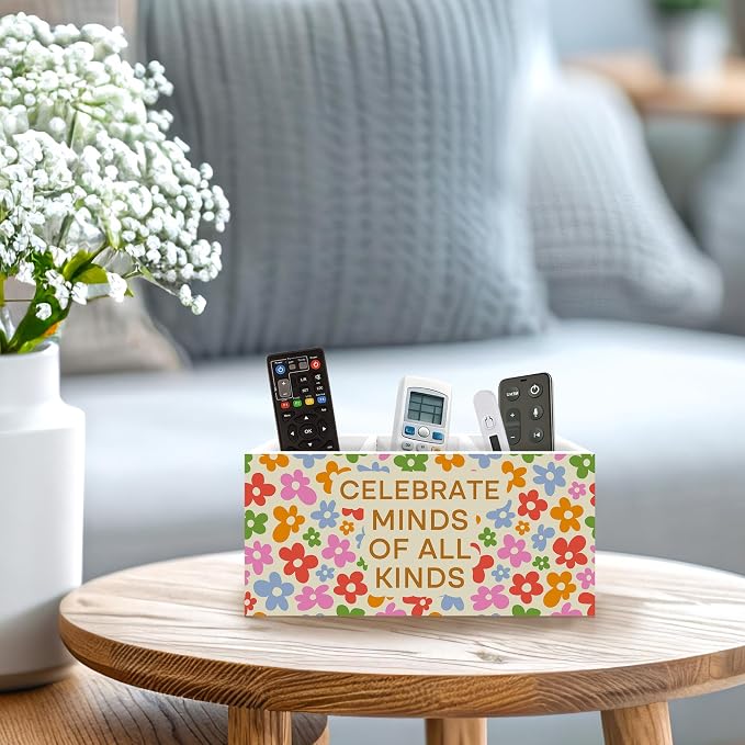 Retro Mental Health Floral Pen Holder, Therapy Office Pen Pencil Holder Organizer for Desk Accessories, Teacher Appreciation Gifts Wooden Box Desk Decor for Office Classroom Desk Decorations