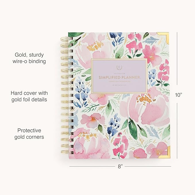 Simplified 2026 12-Month Spiral Weekly Planner — Cottage Floral — January 2026 - December 2026, Calendar Year Organizer with Stickers, Pockets, and Keepsake Box