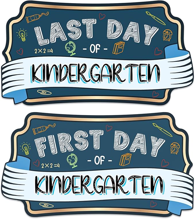 JUESMOS First & Last Day of School Sign Double Sided First Day of Kindergarte Chalkboard Style Photo Prop Signs Back to School Gifts for Kids Girls Boys Reusable First Day of Kindergarten Photo Props