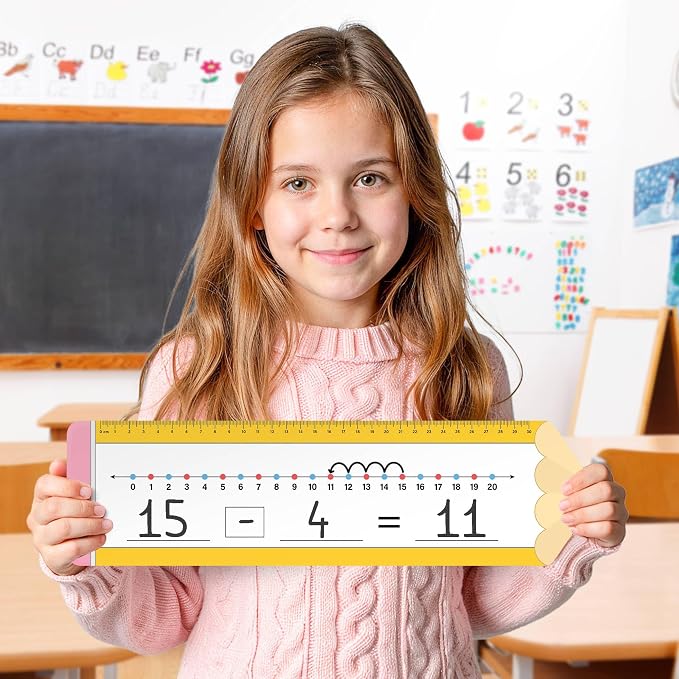 26 Pack Pencil Shape Number Line Dry Erase Boards 14"x4" Math Manipulatives for Kindergarten, Students, Classroom Must Haves