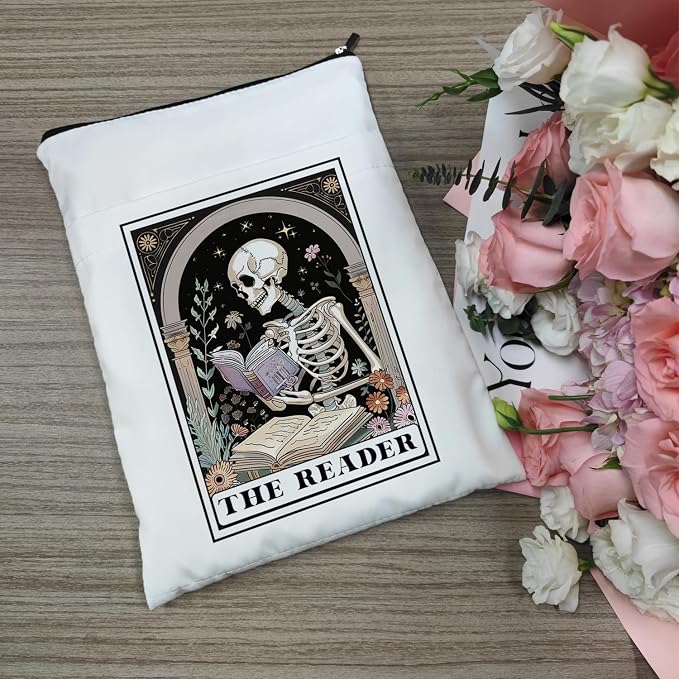 Book Sleeves with Zipper, Book Sleeve for Book Lovers, The Reader Tarot Card Book Sleeves, Book Pouch Kindle Protector, Gifts for Women Teacher Librarian Bookworm Bookish (White-C, Large)