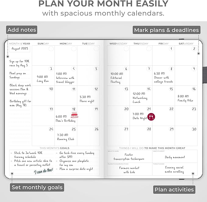 Clever Fox Planner Schedule – Undated Weekly & Monthly Life Planner with Time Slots, Appointment Book & Daily Organizer, A5 (Mystic Grey)