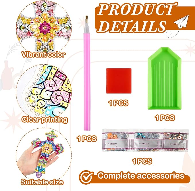 Tenceur 12 Pcs Cross Diamond Art Kit for DIY Religious Crystal 5D Diamond Painting Bookmarks Rhinestone Kits for Reading Lover Home Office Project Read DIY Crafts Gifts