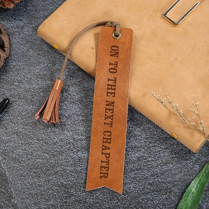At This Chapter Ends Another Begins Happy Retirement Reader Leather Bookmark Wedding Party Gift Engraved Wedding Reader (Life is a Book)
