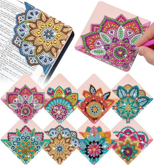 8 PCS Diamond Art Bookmarks, 5D DIY Corner Bookmarks for Adults & Kids, Leather Material for Book Lovers