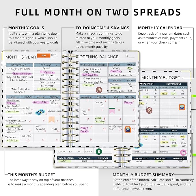 Ospelelf Budget Planner - Budget Book with Bill Organizer and Expense Tracker, 12 Month undated Budget Planner/Account Book to Take Control of Your Money, Start Anytime(Polka dots)