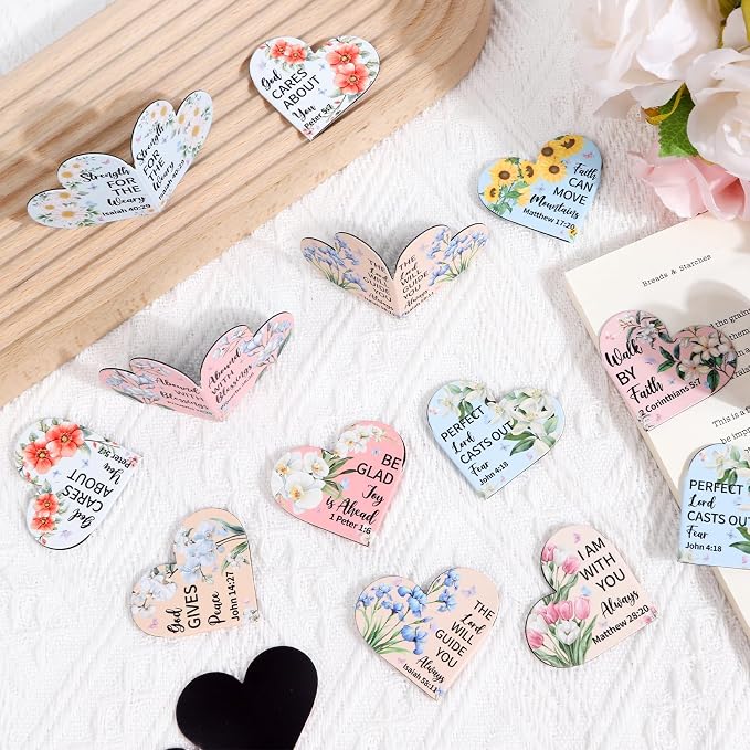 Bible Christian Magnetic Bookmark for Women - Wxiben 30 Pcs Religious Floral Heart Bookmarks Inspirational Flower Book Marks Page Magnets Marker Clip for Women Church Book Lovers Student Teacher Gift
