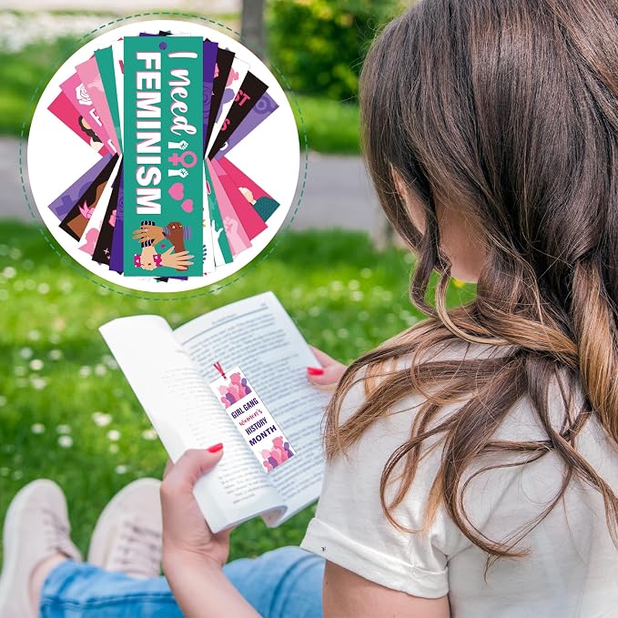 Women's History Month Bookmarks Gifts - Wxiben 120 Pcs National Women's Day Bookmark Freedom Equality Feminism Book Mark Page Clip for March 8th Teacher School Classroom Stationery Handout Supplies