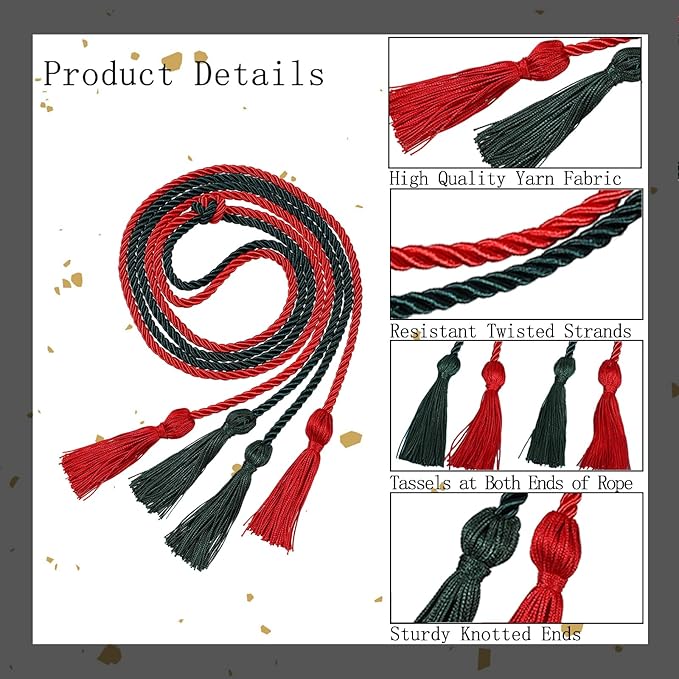 Graduation Double Honor Cords with Tassels Braided Academic Ropes for High School College Ceremony 68 Inch (Red+Forest Green)