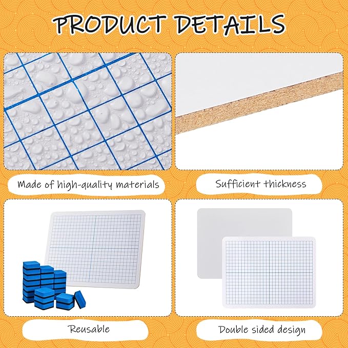 24 Pack Dry Erase XY Axis Graph Lap Boards 9'' x 12'' Double Sided White Boards Dry Erase Lapboards Math Student White Boards Double Sided Dry Erase Board with Erasers for School Classroom Supplies