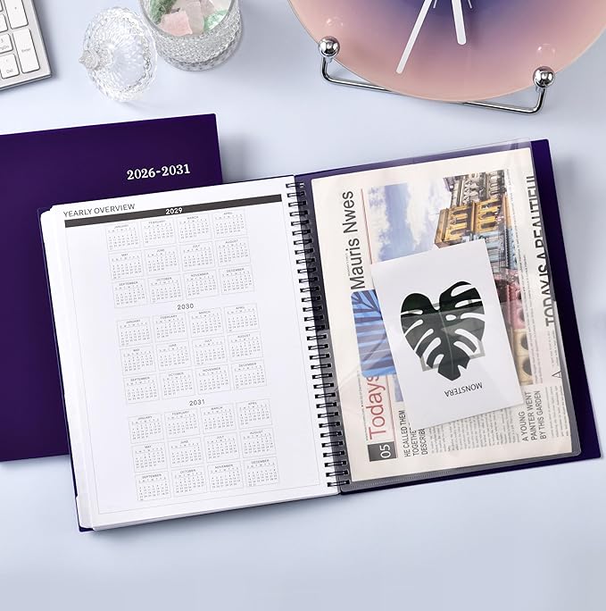 2026-2031 Monthly Planner/Monthly Calendar - 5 Year Planner from Jul. 2026 - Jun. 2031, 60 Month Planners, 9" x 11", Monthlys Calendar 2026-2031 with Tabs + Double-Side Pocket + Durable Polypropylene Cover - Purple