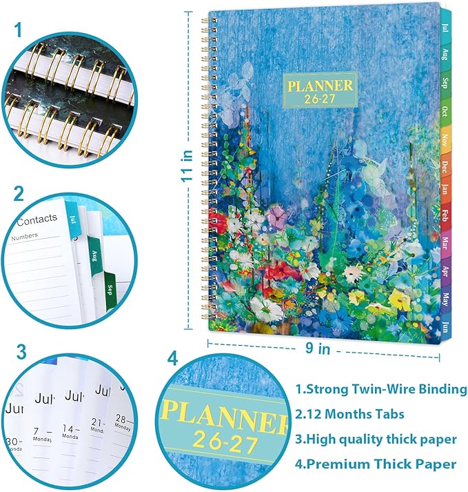 2026-2027 Planner - 9" x 11", Weekly & Monthly Planner 2026-2027, JUN.2026 - JUL.2027, 26-27 Academic Planners with Sturdy Cover, Premium Paper, Twin-wire Binding, Monthly Tabs