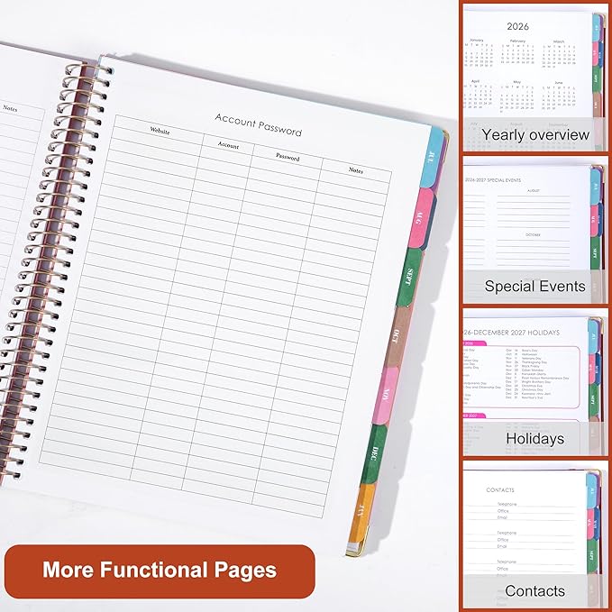 Planner 2026-2027, Leather Two-Tone Planner, 18 Month Weekly and Monthly Planner Calendar with Tabs, Jul 2026–Dec 2027, Large 8.5" x 11" A4 Hardcover Spiral Agenda Planner for Home, School and Work （Rust Brown）