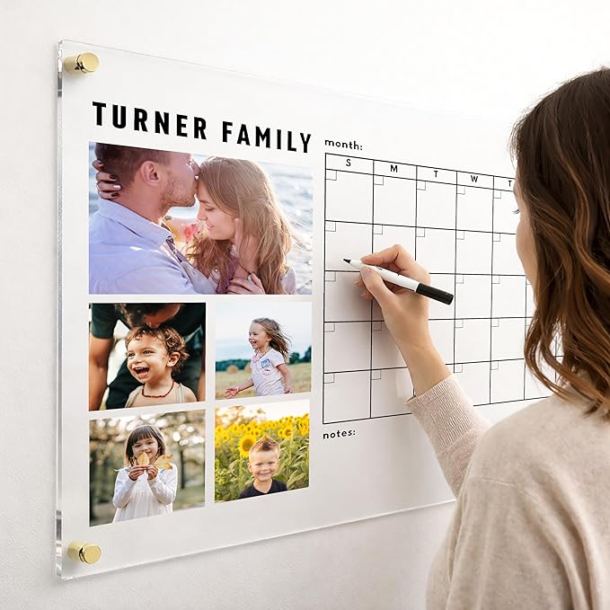 Personalized Wall Calendar with 5 Photos - Monthly Dry Erase Planner, Family Organizer Board, New Home Gift