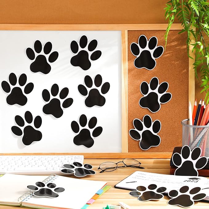 Junkin 60 Pcs Mini Paw Prints Cutouts Accents Bulletin Board Patrol Table Decorations Wall Decal Poster for Kids Educational School Home Party Supplies(Black)