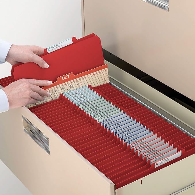 Smead Pressboard Classification File Folder with SafeSHIELD Fasteners, 1 Divider, 2" Expansion, Letter Size, Bright Red, 10 per Box (13731) (Pack of 1)