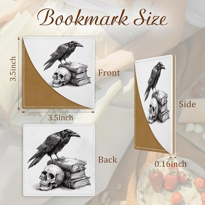 Icycay Crows Corner Bookmarks, Cute Leather Book Accessories for Book Lovers, 3 Pcs Reading Book Page Markers for Women Men Student Teacher Retirement Birthday Gifts
