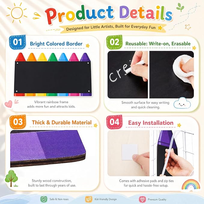 MotiMind 1 Pcs Giant Outdoor Chalkboard for Kids Suitable Indoor and Outdoor Use, Weatherproof Large Black Chalkboard Panels for Wall Back to School Decorations (Large Crayon)