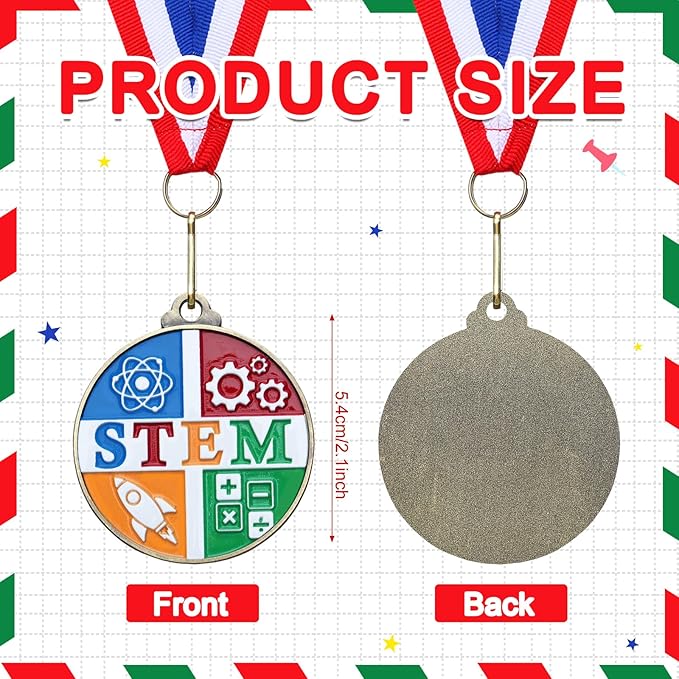 Cunno 20 Pcs Stem Medals Bulk 2'' Science Education Academic Award Medals with Neck Ribbon Trophy Prizes Winner Gift for School Classroom Students Teaching Competitions Supplies