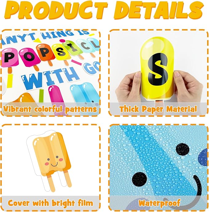 Summer Ice Pop Bulletin Board Decorations Set, Christian Sunday School Classroom Decoration Religious Sweet Colorful Popsicle Cutouts May June Library VBS Church Window Wall Decor for Teacher