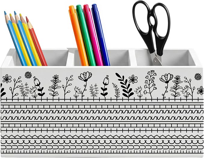 Hidden Funny Message Pencil Holder, Floral Desk Organizer with Secret Swear Word Pattern, Office Gag Gift for Coworkers, Stress Relief Desk Decor