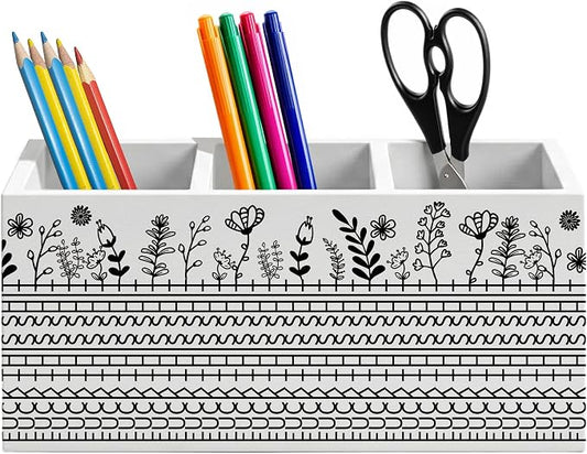 Hidden Funny Message Pencil Holder, Floral Desk Organizer with Secret Swear Word Pattern, Office Gag Gift for Coworkers, Stress Relief Desk Decor