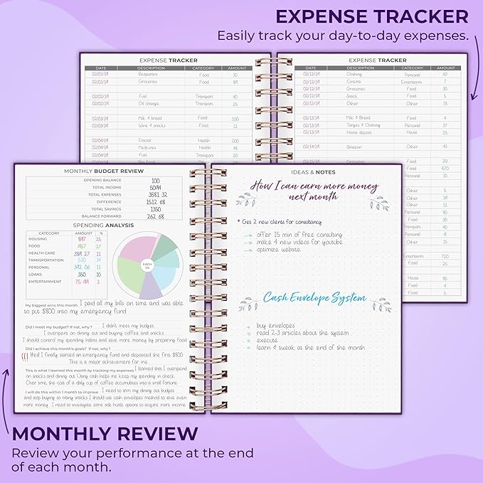 Clever Fox Budget Planner Spiral – Expense Tracker Notebook – Monthly Budgeting Organizer, Finance Logbook & Accounts Book to Control Your Money – Undated Bill Tracker, 6.3x8.4” (Purple)