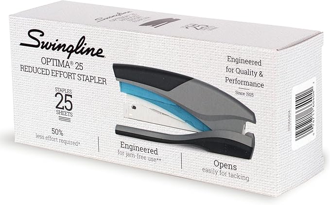 Swingline Stapler, 25 Sheet Capacity, Optima 25, Jam Free, Reduced Effort, Soft Grip, Blue and Gray (66404) (Pack of 6)