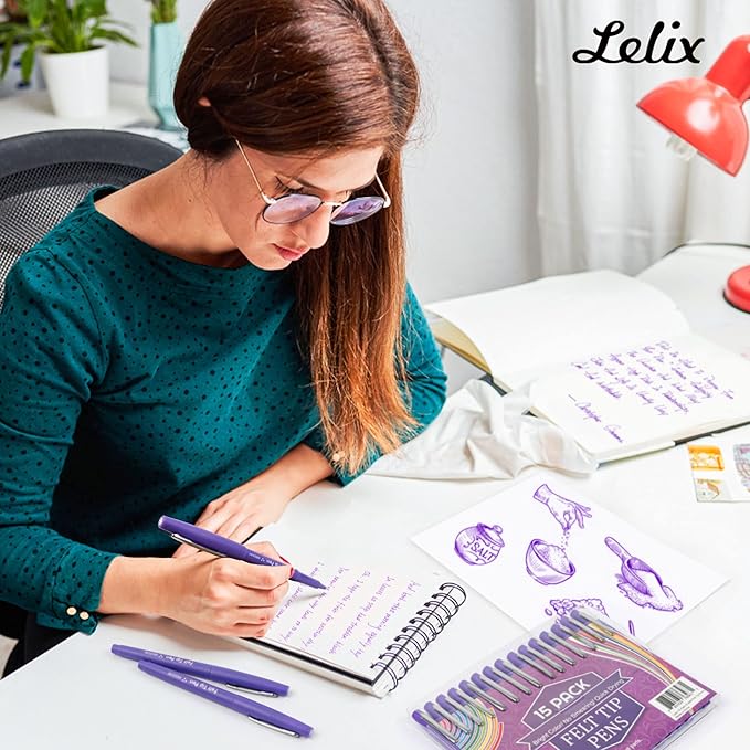 Lelix Felt Tip Pens, 40 Purple Pens, 0.7mm Medium Point, Felt Tip Markers Pens for Journaling, Writing, Note Taking, Planner, Perfect for Art Office and School Supplies
