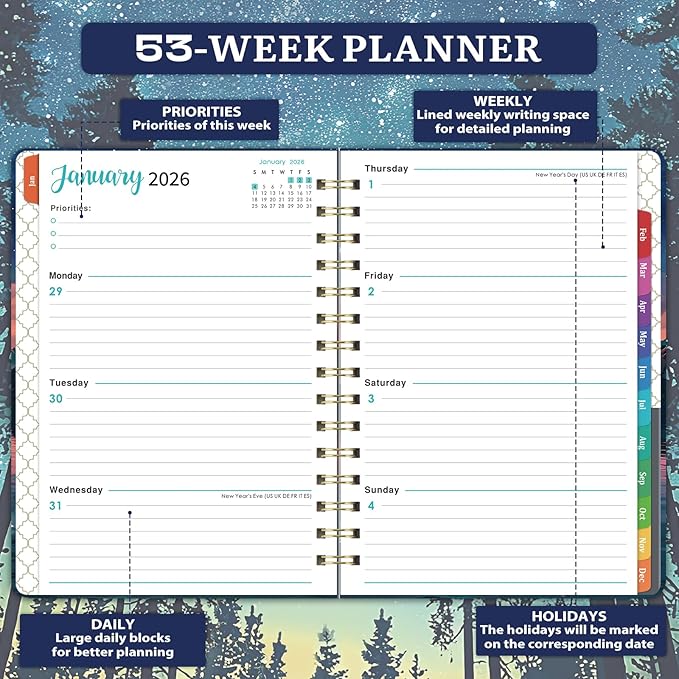 Planner 2026-2027 - Planner 2026 Weekly and Monthly from January - December, Calendar Planners with Colorful Tabs, Inner Pocket, 6.4" x 8.5"