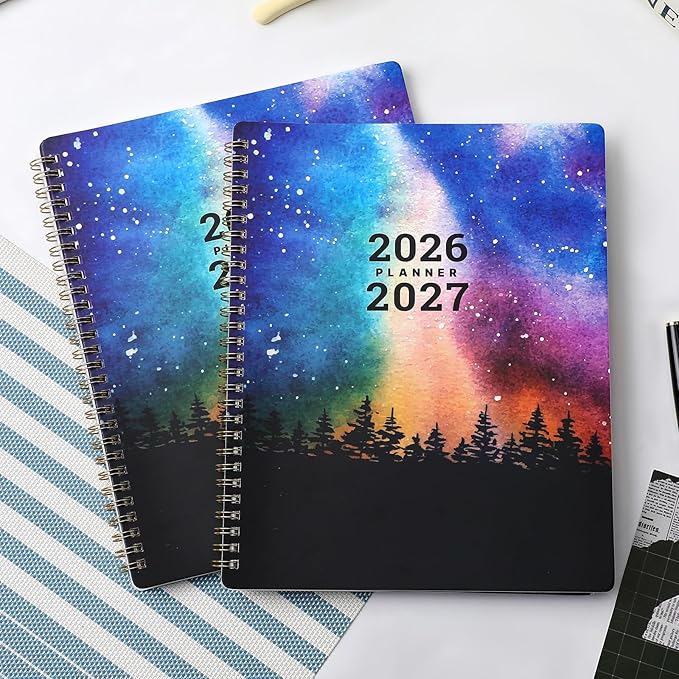 Planner 2026-2027 - Academic Planner 26-27, July 2026 - June 2027, 8" x 10", 2026-2027 Planner Weekly and Monthly, 26-27 Calendar Planners with Colorful Tabs, Spiral Binding, Pocket - Galaxy Forest