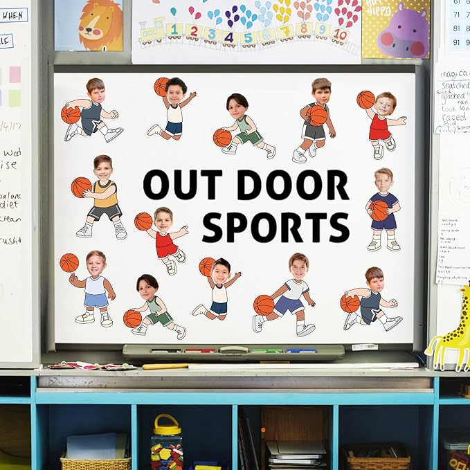 Whaline 50 Pcs Basketball DIY Cutouts Sports Ball Cut-Outs Basketball Player Paper Cutting with 100 Pcs Glue Points for Crafts Birthday Party Classroom Bulletin Board Photo