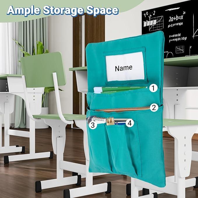 Chair Pockets for Classrooms 24 Pack,17 x 20 inch Multicolor Chair Back Buddy Pockets with 4 Pockets & Name Slot & Tags, Back of Chair Organizer for Classroom Chairs Seat Storage