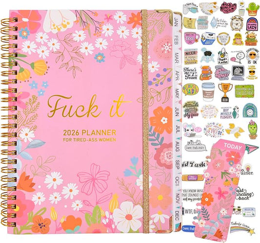 Fuck it Planner Calendar 2026 - A5 6.2 * 8.5" Weekly Monthly Swear Notebook for Goals Productivity, Fucking Sweary Daily Agendas Organizer Get Shit Done Journal, Funny Gifts for Tired Women, Pink