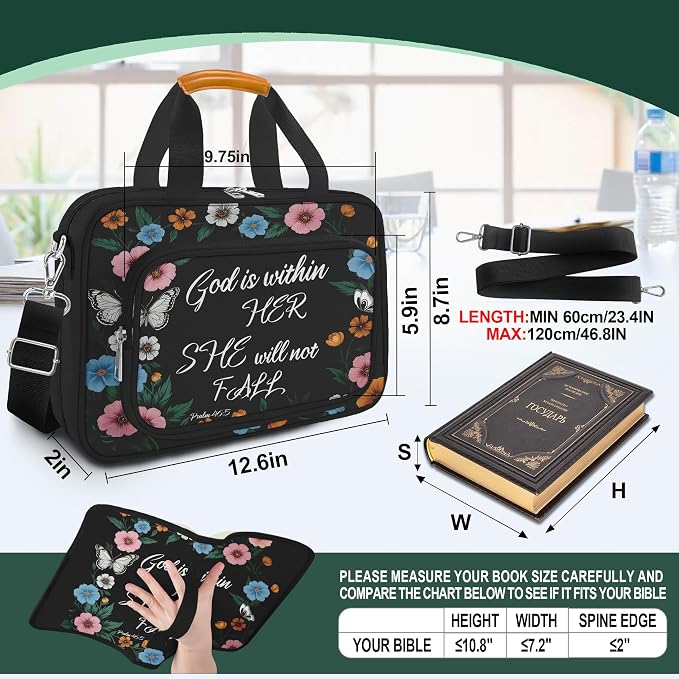 Butterfly Floral Bible Cover Case for Women,Large Boho Church Bag,Bible Bags for Women Organizer,Bible Study Supplies Journaling Kit Book Carrying Case with Bible Highlighters Shoulder Strap