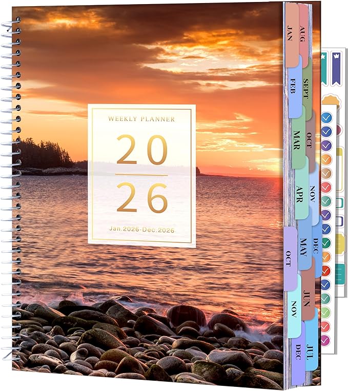 CAGIE 2026 planner Weekly and Monthly Jan 2026-Dec 2026 Hardcover Hourly Daily Planners for Women 26 Calendar Planner with Stickers Spiral Bound Yearly Agenda, 8.5 x 11