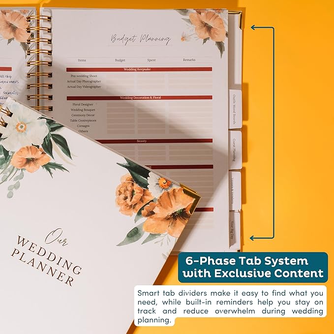 Timeless Premium Wedding Planner Book and Organizer – Wedding Planning Book, Comprehensive Keepsake & Countdown Binder, Perfect Engagement Gift for Women, 11" x 9" (Boho)