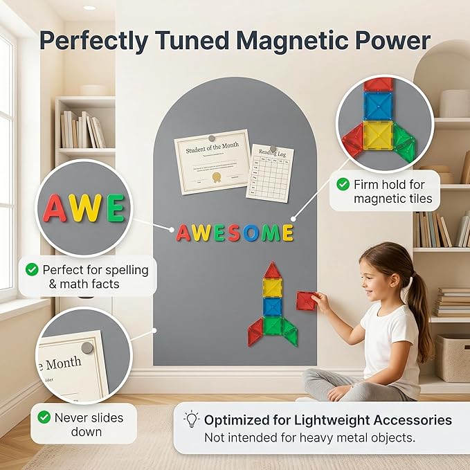 Magnetic Arch Wall Decal: Large 39.4"x23.6" Strong Adhesive Screen Free Chalkboard for Wall - Modern Playroom Decor & Homeschool Learning Station for Toddlers 1-4 & Kids 5-10 (Quiet Gray)