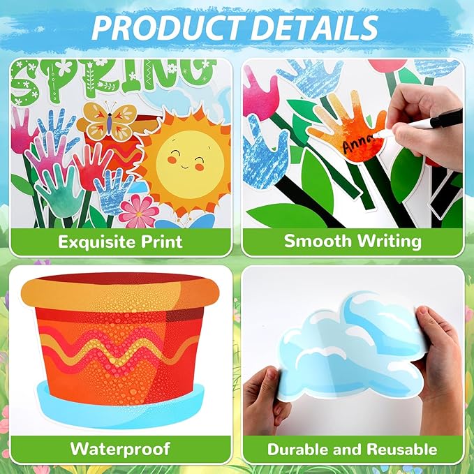 Spring Classroom Bulletin Board Decorations Hands Up for Spring Cutouts Colorful Handprint Flowers Bulletin Board Decoration for Classroom School Office Chalkboard Home Wall Door Decor Supplies