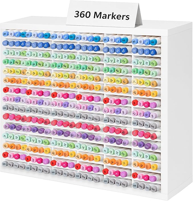PROLEE Marker Storage Organizer for 360 Markers,Wooden Alcohol Marker Holder with 90 Slots,Markers Pens Pencils Art Supply Storage Rack for Desk Home Classroom Office Decor, White