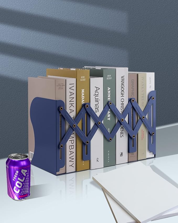 MSDADA Adjustable Bookends, Book Ends for Heavy Books, Expandable Book Organizer for Desk, Shelf, Office, School, for 6 7 8 9 10 11-15 Boys and Girls, Extends up to 19 inches (Royal Blue)