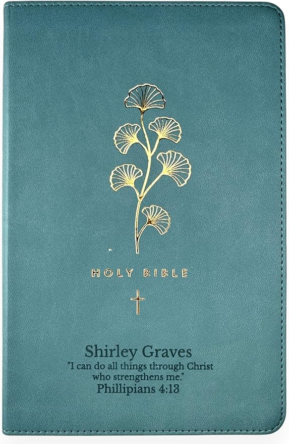 Personalized NLT Bible Faux Leather New Living Translation Bible Small Print Size with Gold Floral Design | Custom with Name, Date or Text | Gift for Religious Celebrations | Teal