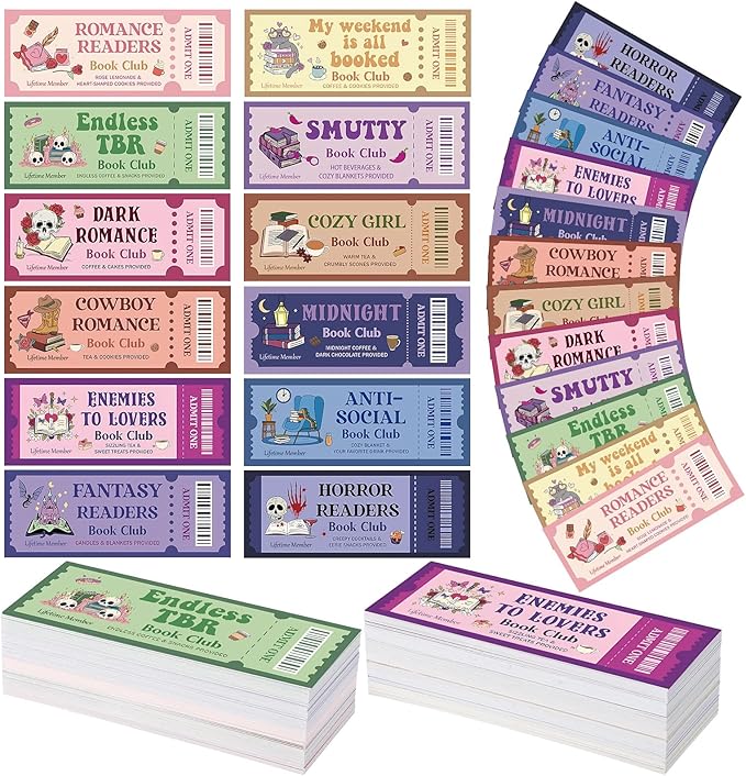 Faccito 240 Pcs Funny Bookmarks Gift Bulk 5.9 x 2.4 Inches Book Club Gift Bookish Gifts Reading Tracker for Women Book Lover Teacher Library Party School Library(Halloween Ticket)