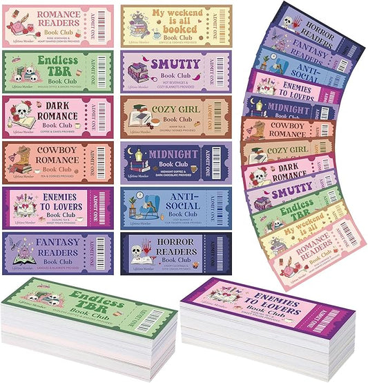 Faccito 240 Pcs Funny Bookmarks Gift Bulk 5.9 x 2.4 Inches Book Club Gift Bookish Gifts Reading Tracker for Women Book Lover Teacher Library Party School Library(Halloween Ticket)