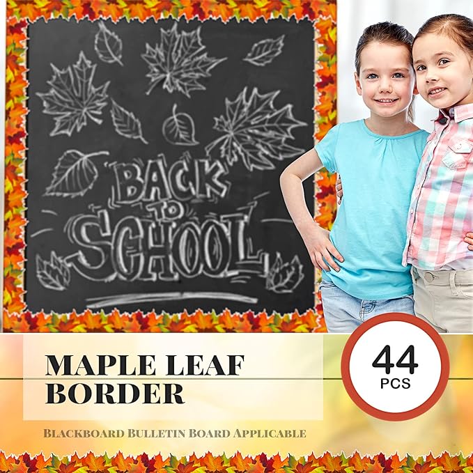 Leinuosen 50.5 ft Fall Bulletin Board Borders Maple Leaves Shape Die-Cut Bulletin Board Strips Colorful Autumn Leaf Trim with 20 Sheets Glue Point Dots for Fall Harvest Thanksgiving Classroom Decor