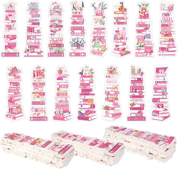 Kolldenn 150 Pcs Book Tracker Bookmarks Bulk 6.3 x 1.97 Inch Bookshelf Love to Read Bookmarks Paper Tracking Double Sided Reading Page Markers for Back to School Reading Lover(Pink Bow)