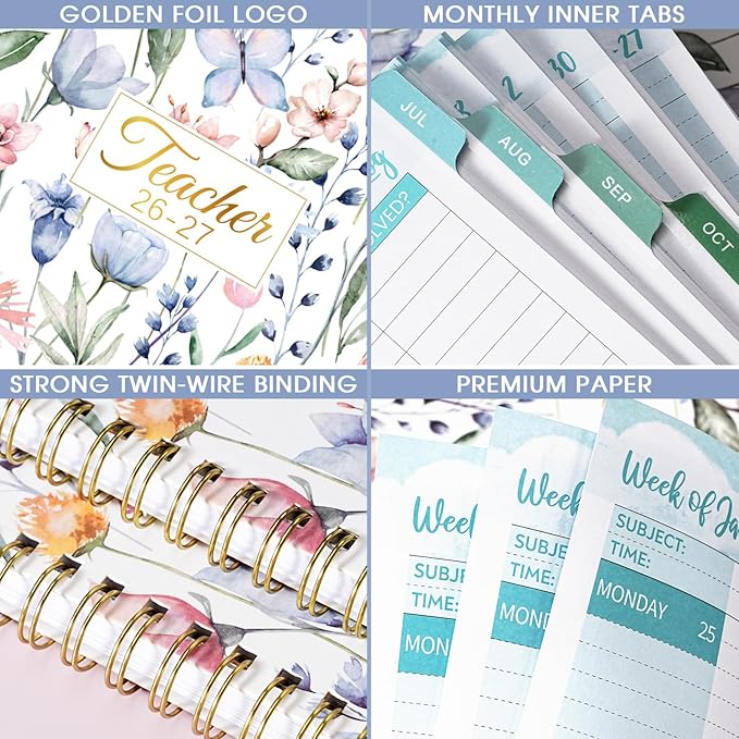Teacher Planner 2026-2027 - Lesson Planner 2026-2027, Jul. 2026 - Jun. 2027, 8.5'' x 11'', Lesson Plan Book, Weekly and Monthly Homeschool Planner, Academic Planner with Inspirational Quotes, Colorful Tabs