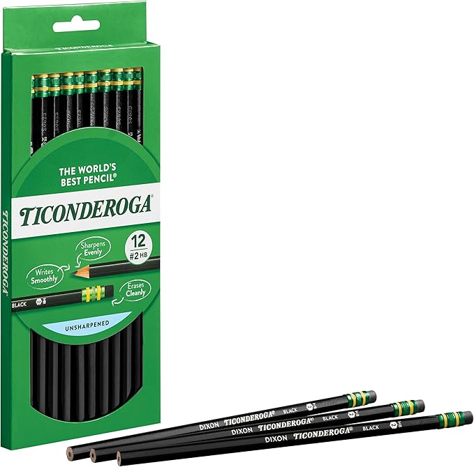 Ticonderoga Pencils, Wood-Cased Graphite, #2 HB Soft, Black (13953) (Pack of 6, 72 Count Total)
