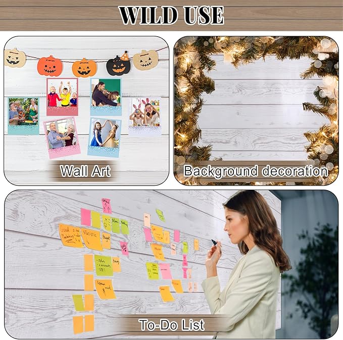 White Wood Bulletin Board Roll Reusable Waterproof Erasable Bulletin Board Fade Resistant Wrinkle Resistant Poster Non-Woven Fabric Bulletin Board Roll for Classroom Decor Wrap Crafts 15.55" x20ft