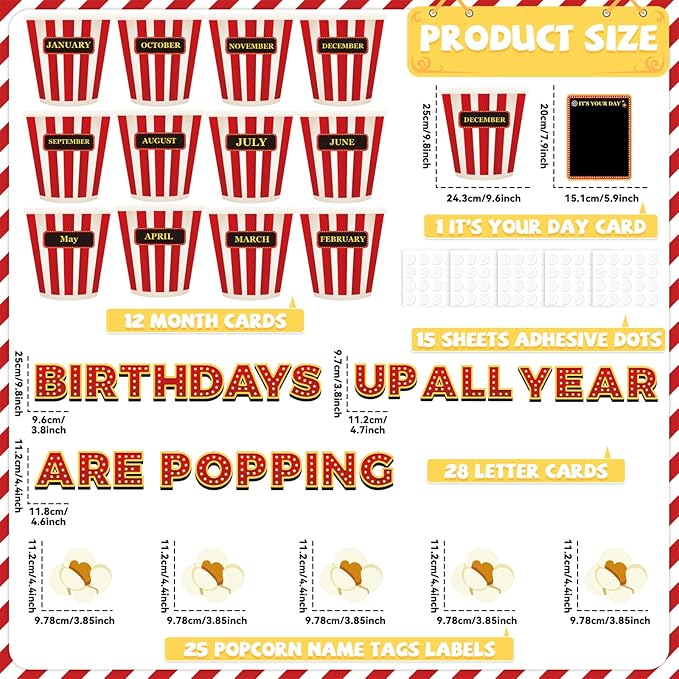 Loneliness 66PCS Popcorn Birthday Bulletin Board Set Classroom Decorations Popcorn DIY Photo Crafts Cutouts for Students Kindergarten Classroom Office Wall Back to School Decor Carnival Party Supplies